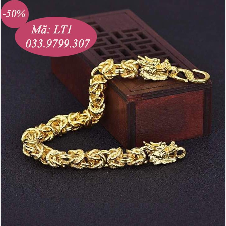 Lắc tay nam 2 đầu rồng mạ vàng 18K