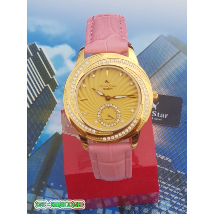 *Gold Star* Đồng Hồ goldstar Chính Hãng Nữ GT – 8890LDGH , Thép 316L Mạ Vàng 24k, Kính Saphia, Kim Cương, Nước 50 métt