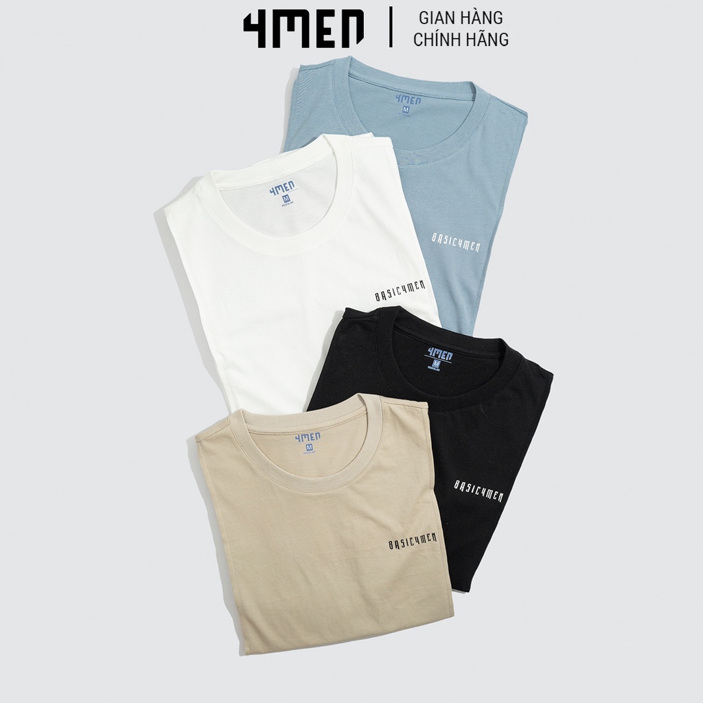 Áo thun nam cổ tròn đẹp 4MEN AT053 ngắn tay, xếp ply dọc thân áo, in chữ nổi đơn giản, vải cotton cao cấp thoáng mát | BigBuy360 - bigbuy360.vn