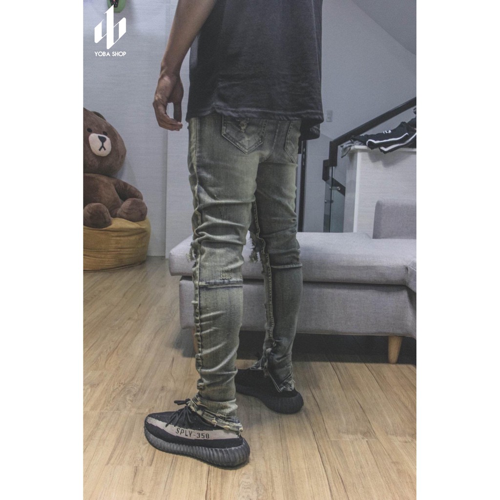 QUẦN JEANS NAM XANH RÁCH GỐI ZIPPER (ảnh thật 100%) MÃ J2009