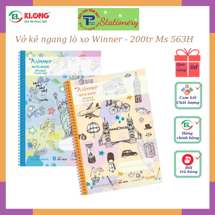 Vở kẻ ngang lò xo đơn Klong B5 80tr, 120tr, 200tr định lương 58/90 Winner; MS: 560,561,563