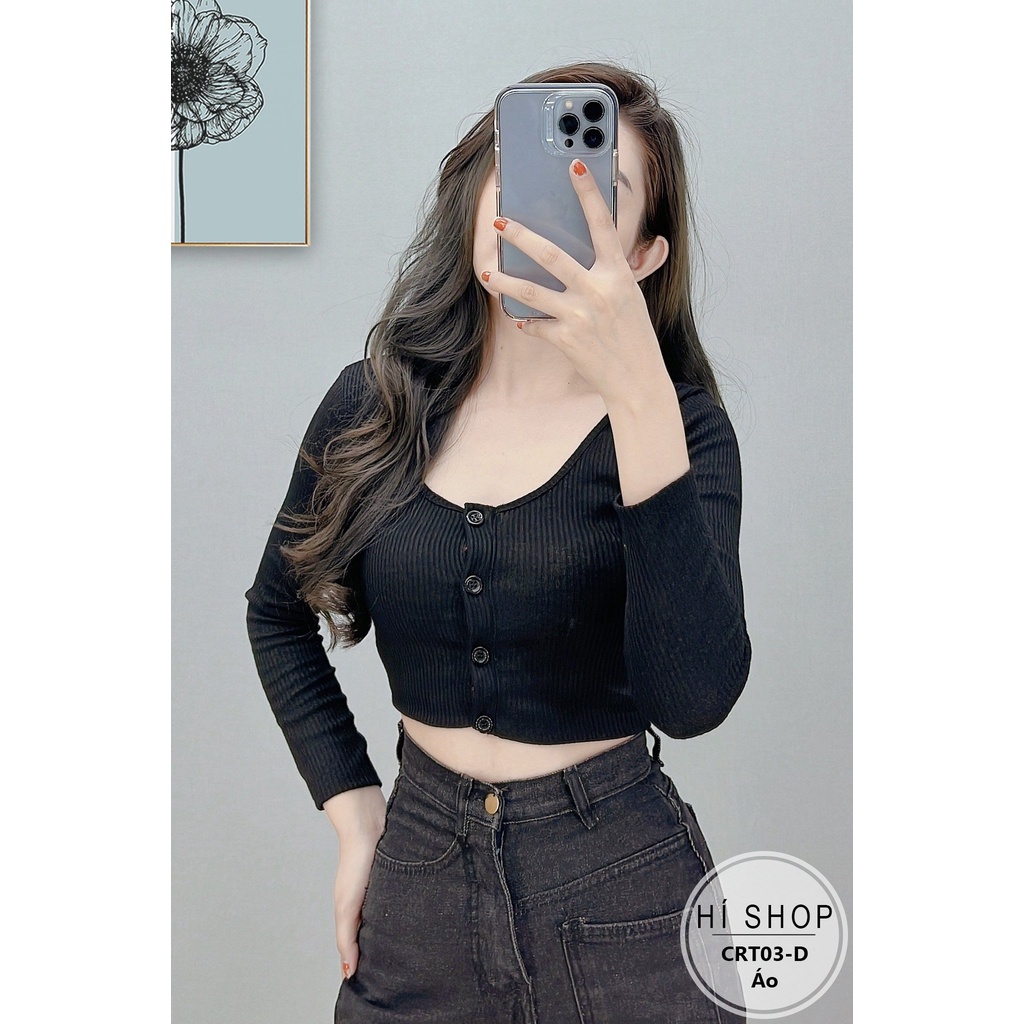 ÁO CROPTOP TAY DÀI CÀI NÚT HÀNG CAO CẤP CRT03 - Hí Shop