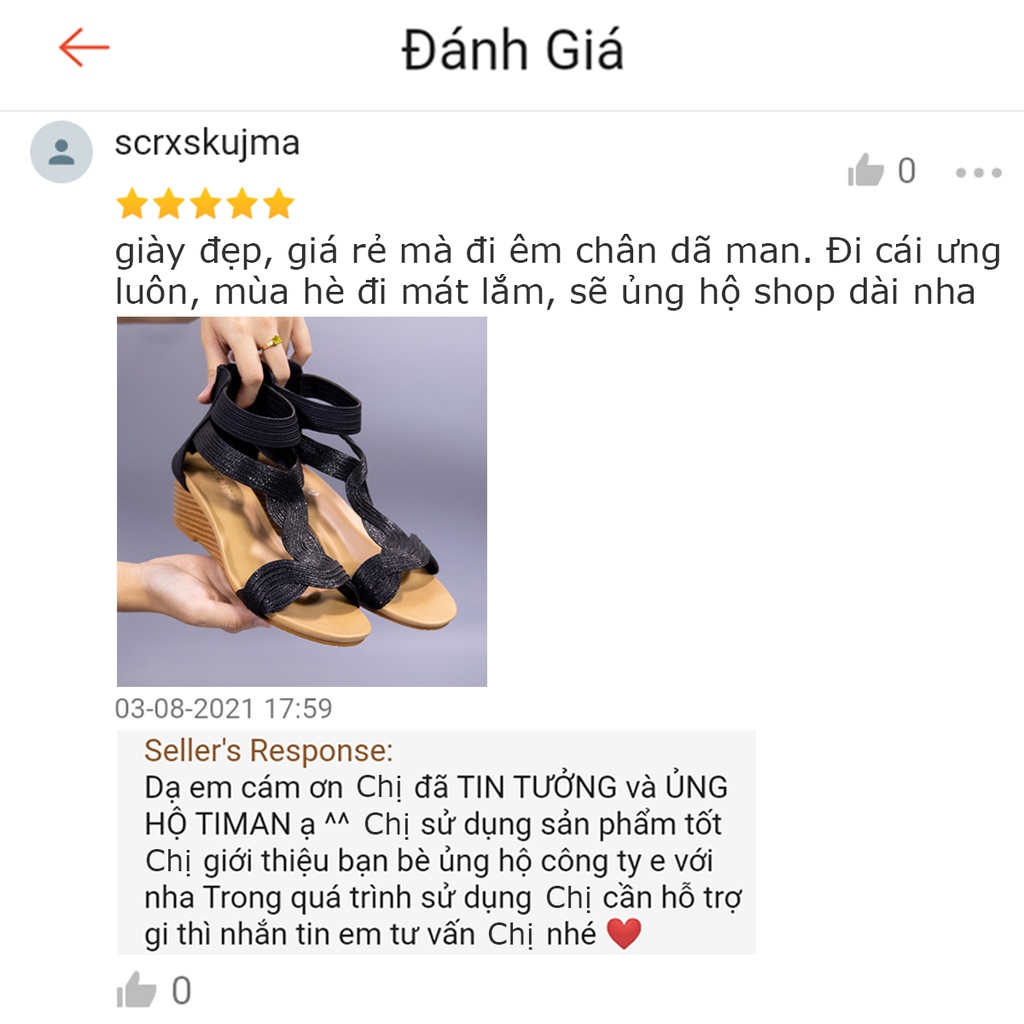Giày sandal nữ đế xuồng 3 phân đi học cao gót kiểu xỏ ngón đế bệt dáng bánh mì bảo hành 1 năm P99 TIMAN