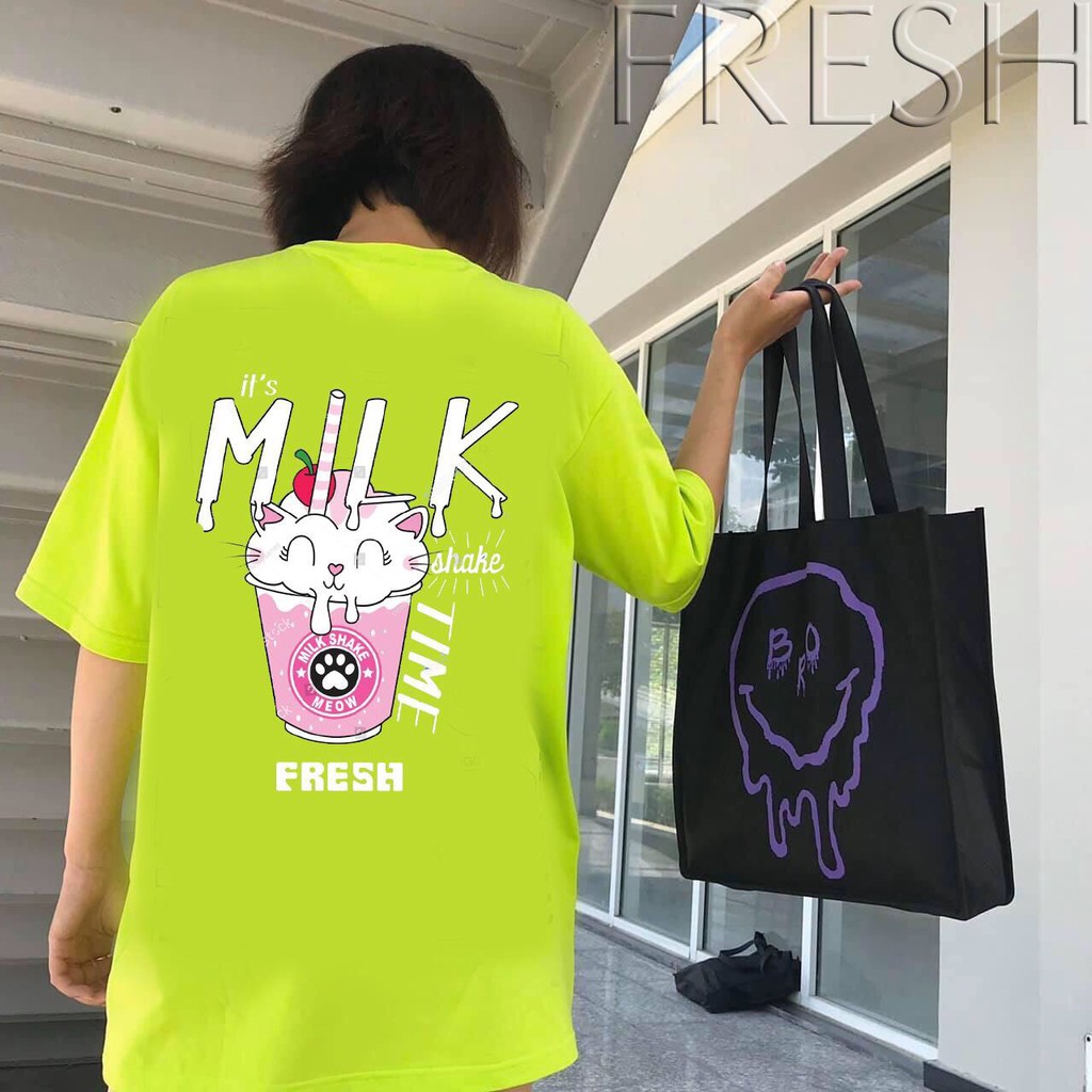 Áo thun in tay lỡ form rộng FRESH MILK Unisex - Ulzzang mặc cặp