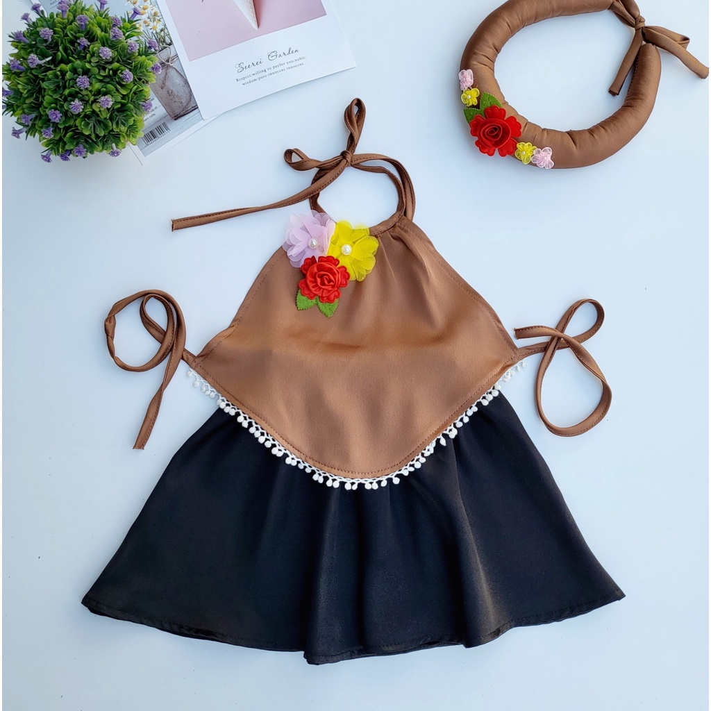 Yếm đào, yếm hoa màu đỏ chân váy đen cho bé gái 8-25kg