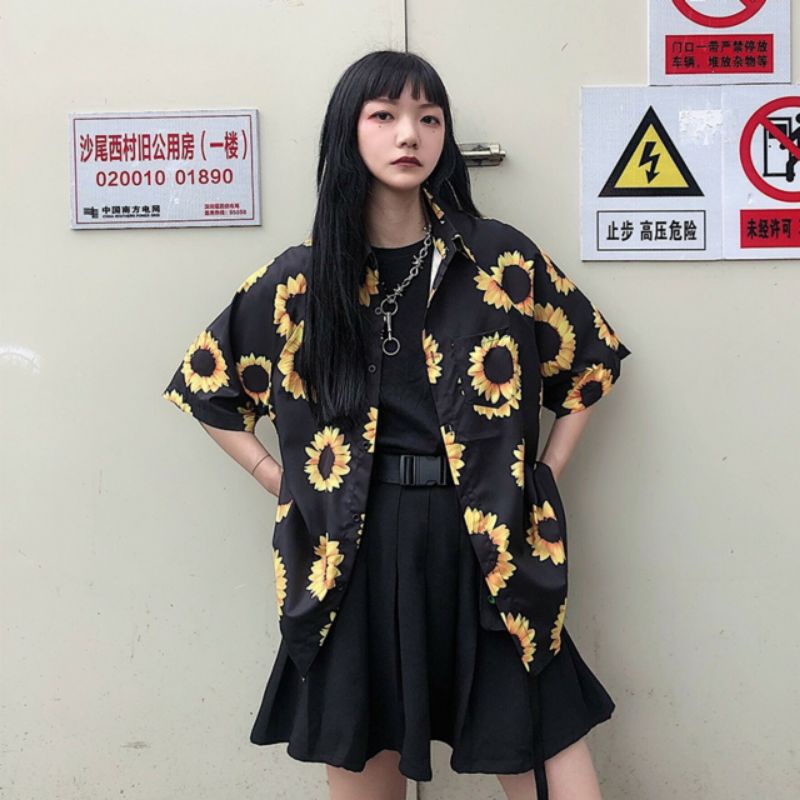 Áo Sơ Mi Tay Ngắn Unisex Cổ Bẻ Phong Cách Hàn Quốc Freesize