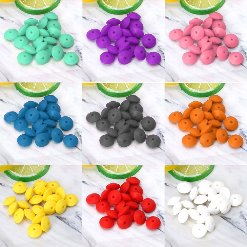 Bộ 20 Hạt Silicone Xỏ Vòng Tròn Nhiều Màu Làm Đồ Chơi DIY Cho Bé