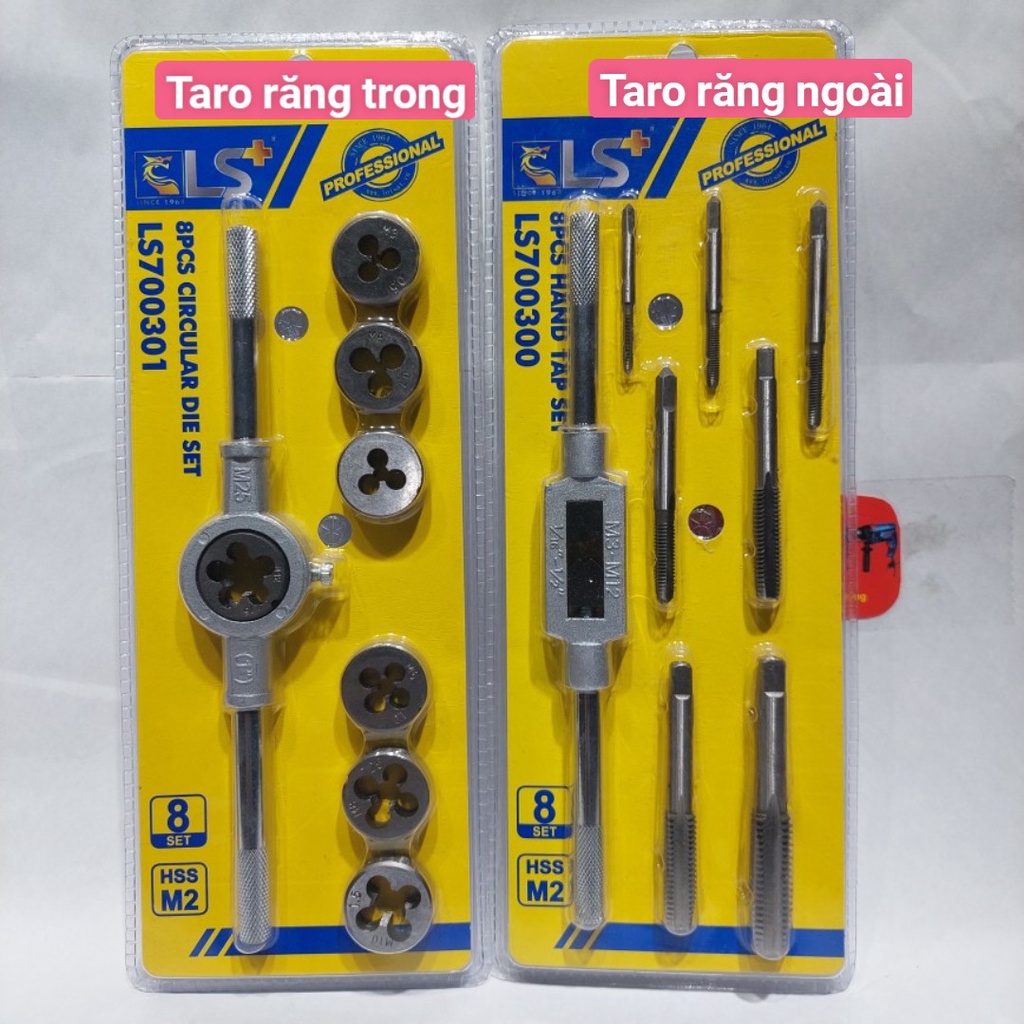 Taro ren đủ số từ 3ly đến 12 ly taro trong hoặc ren ngoài, bộ 8 món thương hiệu LS, bộ làm lại ren của ốc bị hư
