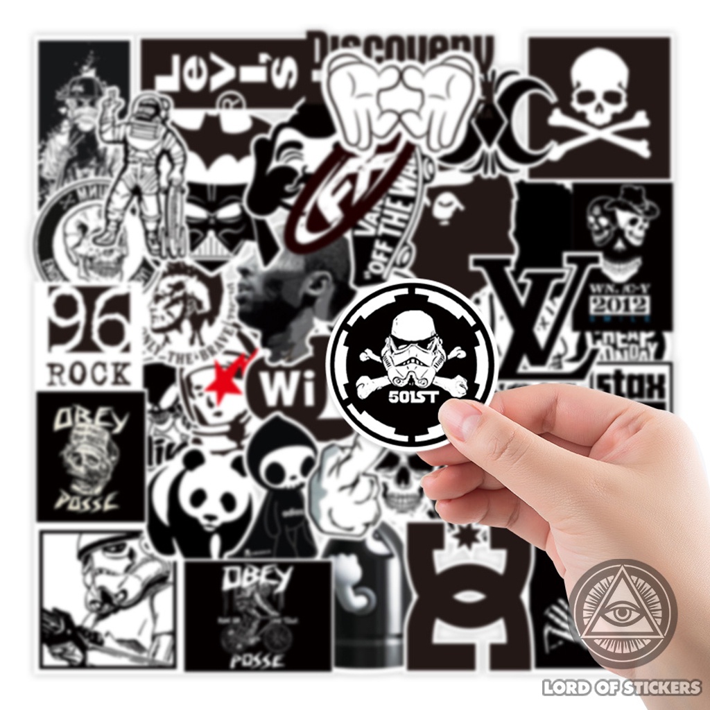 Set 100 Hình Dán Graffiti Brand Logo Sticker Thương Hiệu Đen Trắng Chống Thấm Nước Trang Trí Mũ Bảo Hiểm, Ván Trượt, Xe