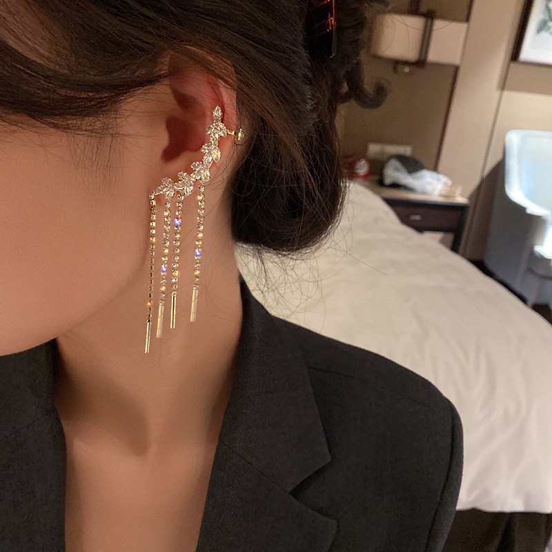 Khuyên Kẹp Vành Tai Hình Chiếc Lá Đính Đá Zircon Cao Cấp Không Xỏ Lỗ