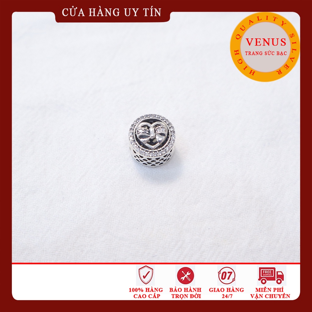 [Charm bạc 925 cao cấp] Charm bạc hình trụ mặt trái tim thắt nơ- Mã sản phẩm VENUSTN