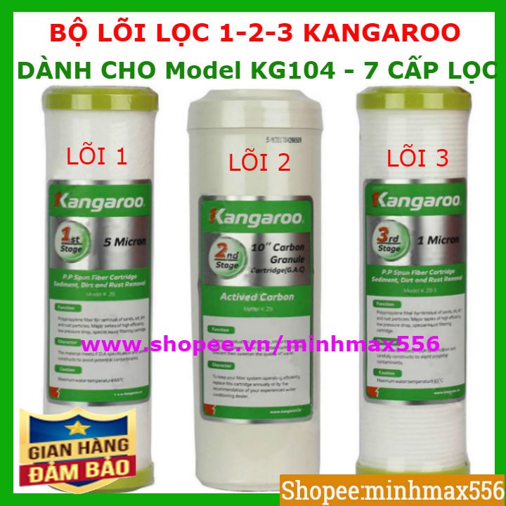 [MODEL-KG104VTU] BỘ 3 LÕI LỌC KANGAROO 123 DÀNH CHO MODEL KG104VTU - 7 CẤP | GỒM 3 LÕI LỌC KANGAROO SỐ 1-2-3