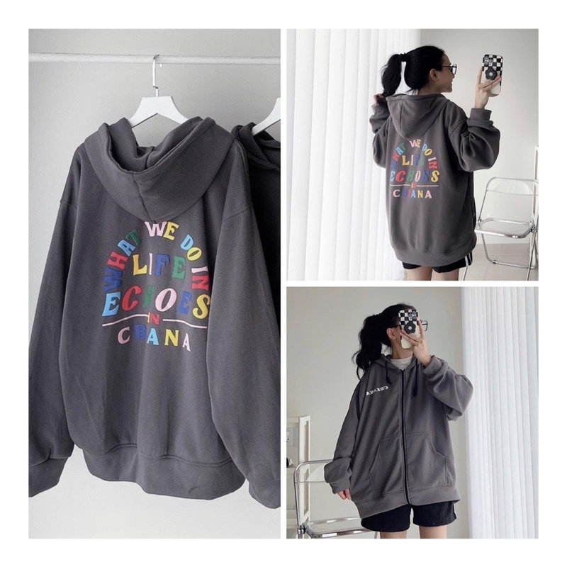 [ẢNH THẬT] Áo Nỉ Hoodie Kéo Khoá Chữ Cầu Vòng 7 Màu Thu Đông Mũ 2 Lớp  Dáng Rộng Tay Phồng Đẹp Unisex