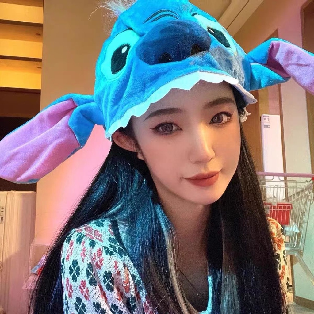 Mũ Búp Bê Stitch Nhồi Bông Dày Ba Chiều Dễ Thương Vui Nhộn Làm Quà Halloween