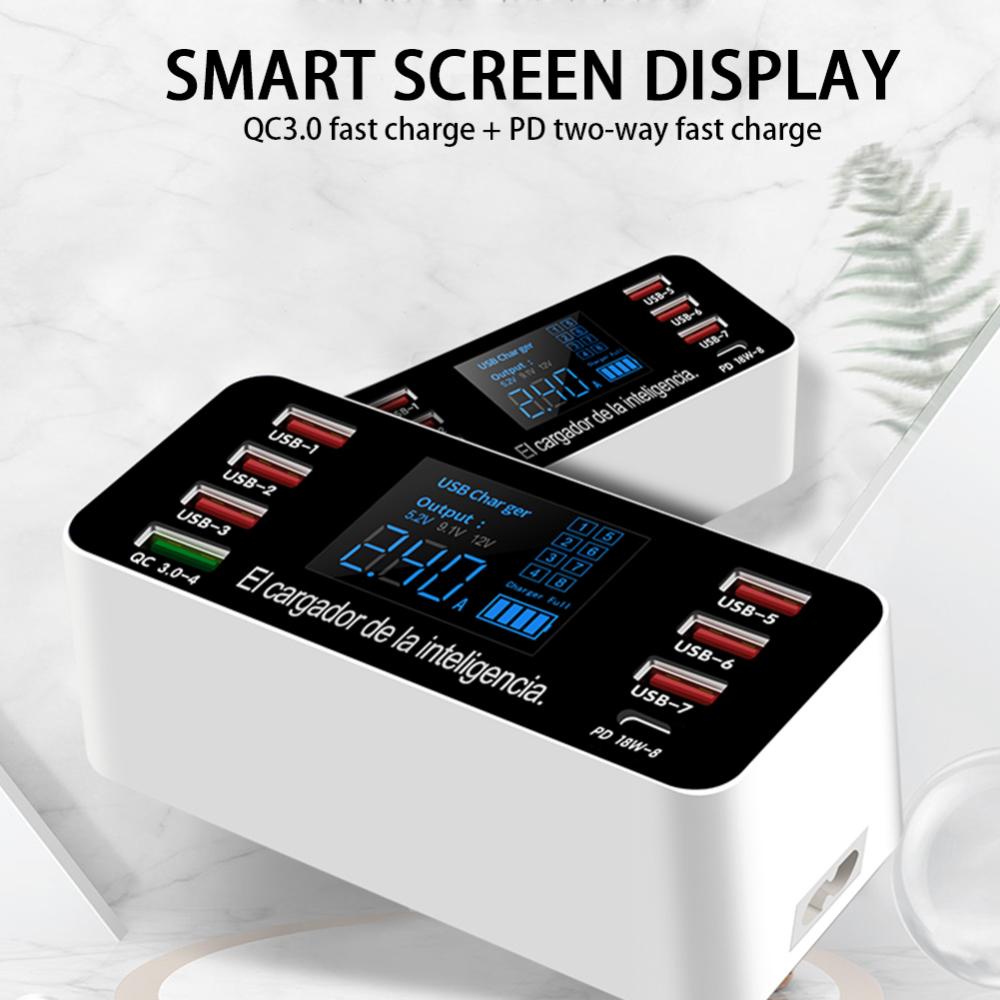 Đế Sạc Nhanh DIGIFOUNDER 8 Cổng USB PD 18W 3.0 LCD Cho Điện Thoại iPad