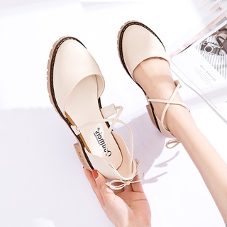 Sandal Nữ Đế Thấp 3 Phân Buộc Dây Quai Chéo Bít Mũi
