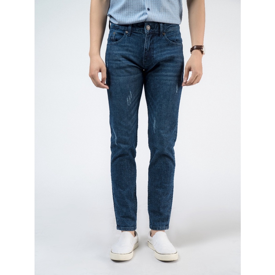 Quần jean nam hàng hiệu Owen QJSL220287 dáng slim fit ống côn màu xanh đậm vải bò denim cotton cao cấp bền đàn hồi tốt