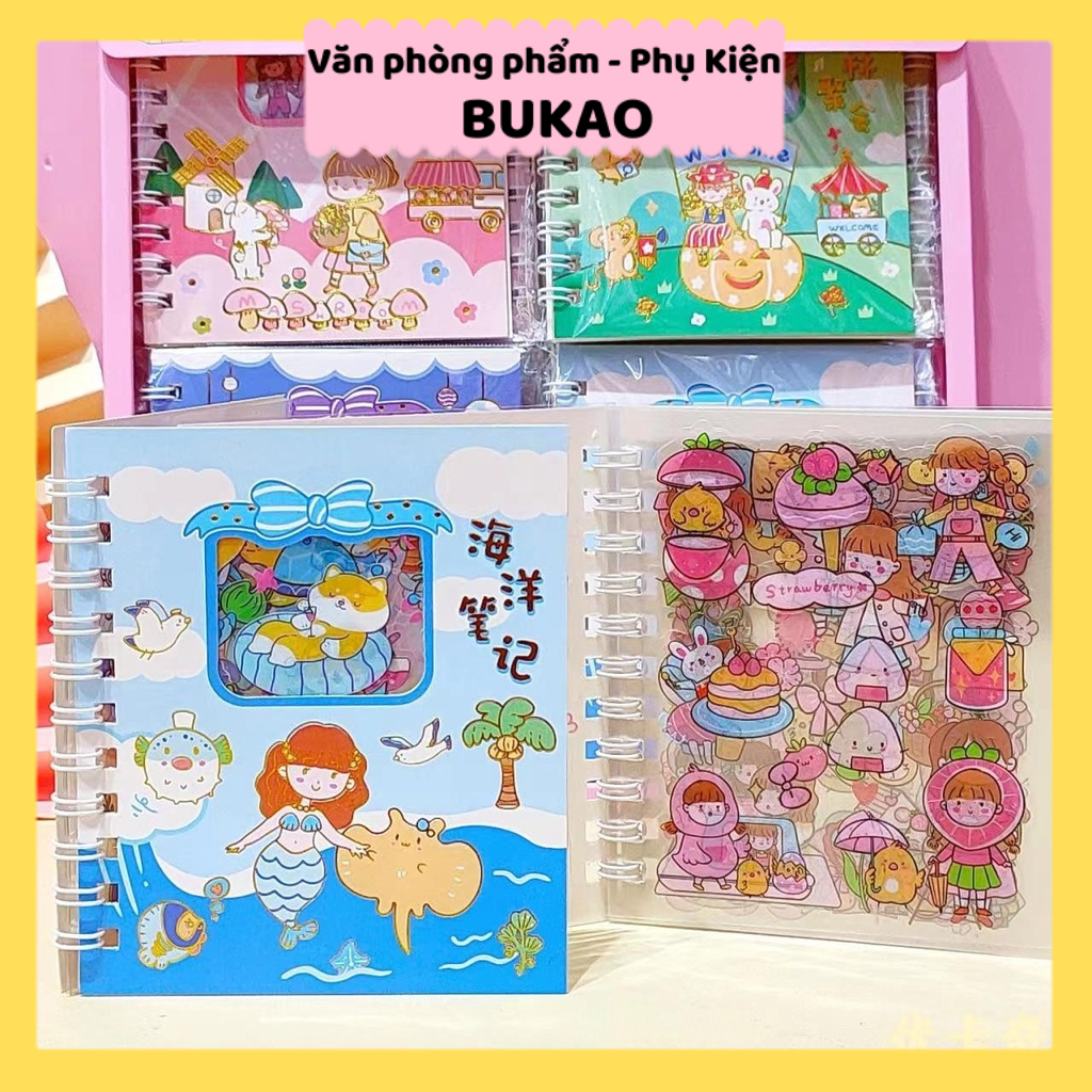 Z0863 Sổ lò xo sticker bìa ánh mạ ánh kim cute 10 tấm, chiết sticker lưu trữ