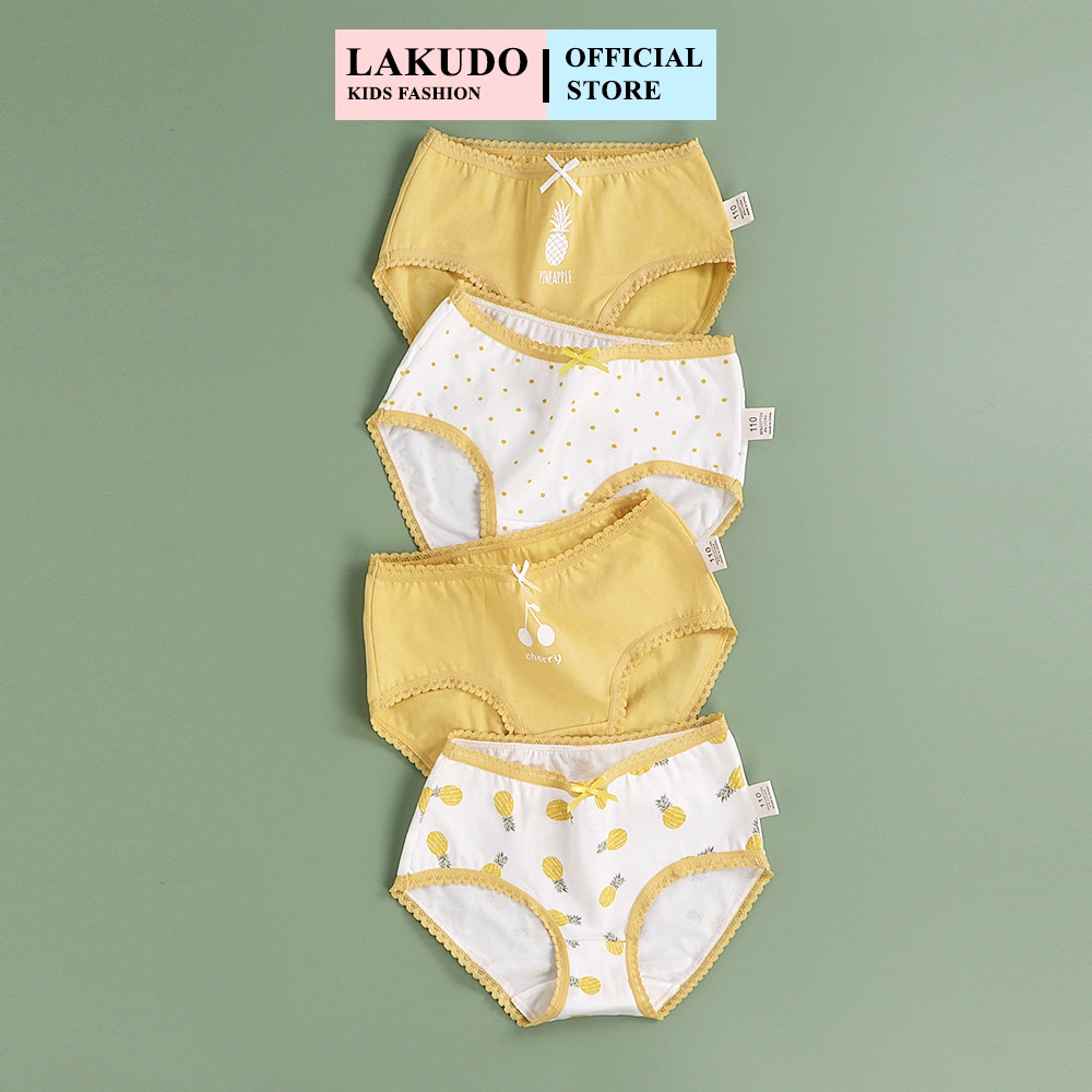 Set 4 quần chip tam giác bé gái LAKUDO quần lót trẻ em cotton cao cấp mềm mịn thoáng mát QL08