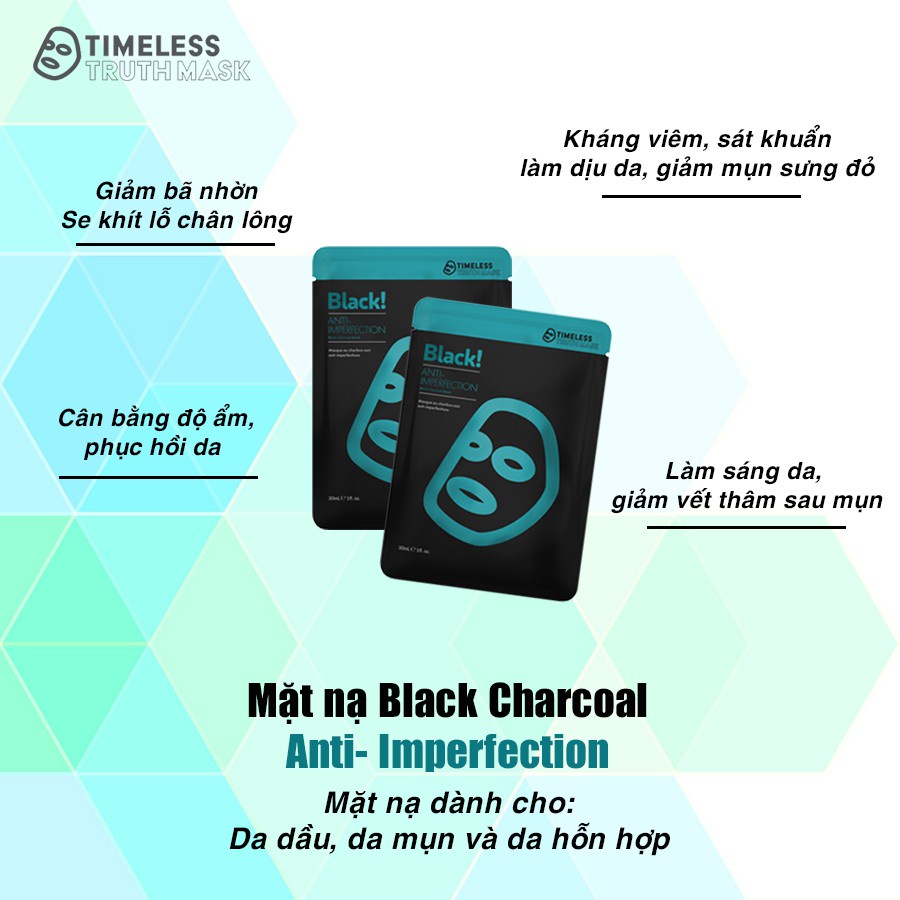 Combo 5 Mặt Nạ Than Hoạt Tính Dành Cho Da Dầu, Da Mụn Tặng Thêm 1 Mặt Nạ Sợi Tơ Siêu Nhẹ Cao Cấp Timeless Truth