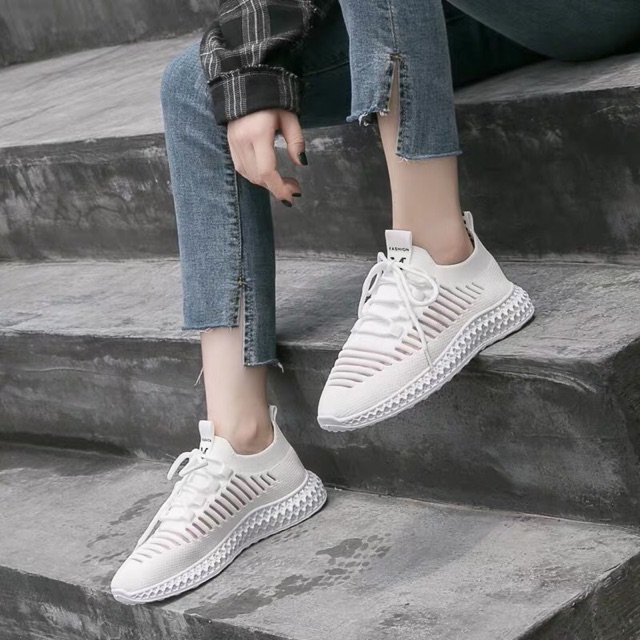 Giày nữ vải thoáng khí thể thao sneaker đế tổnong 4 màu đen trắng vàng hồng