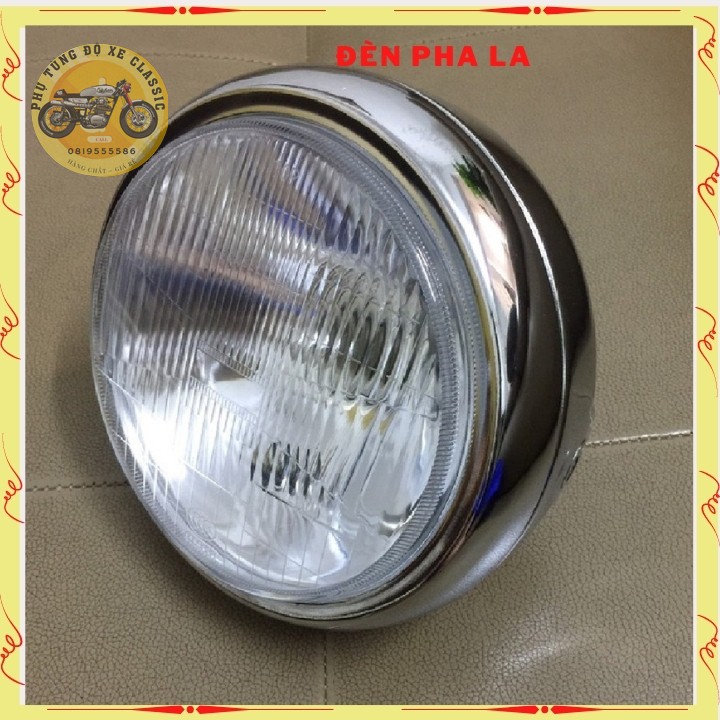 Đèn pha xe máy kiểu dáng LA mạ inox 2 lớp dày có dường kính 18cm để độ xe cafe racer , tracker