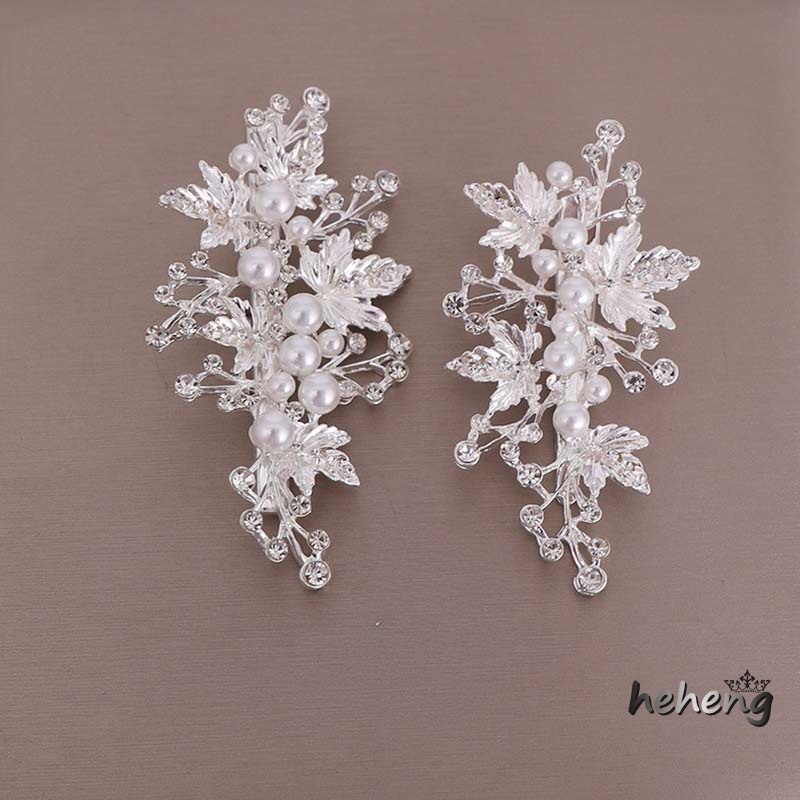 1 Cặp Kẹp Tóc Hình Lá Đính Ngọc Trai Nhân Tạo Sang Trọng