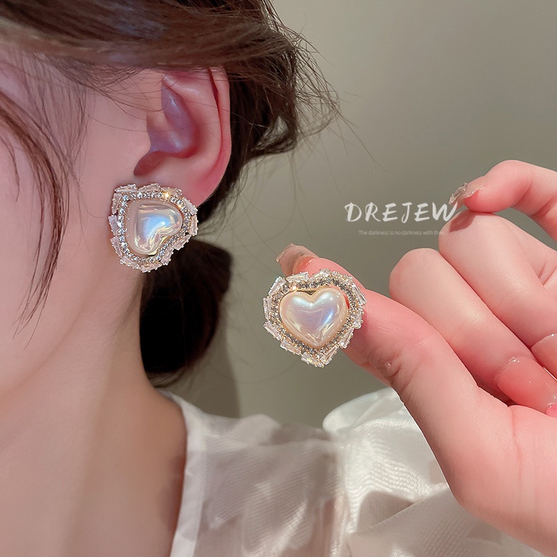DREJEW Khuyên tai đính đá zircon kim cương dạng tròn kiểu ngôi sao ngọc trai thời trang cao cấp dành cho nữ