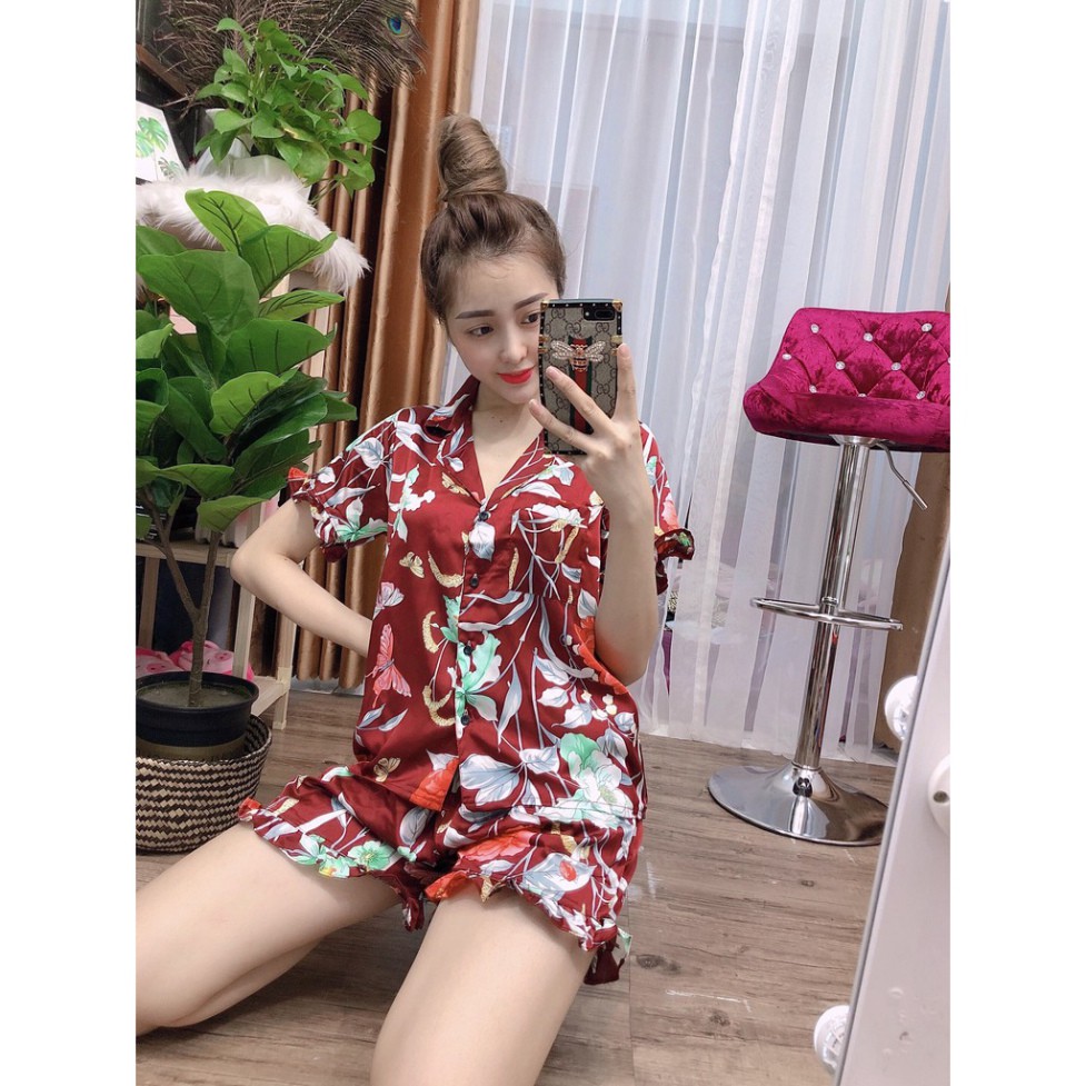 [SALE chào hè 49k] Bộ pijama lụa nữ mặc nhà tay ngắn quần đùi bèo, chất liệu satin cao cấp