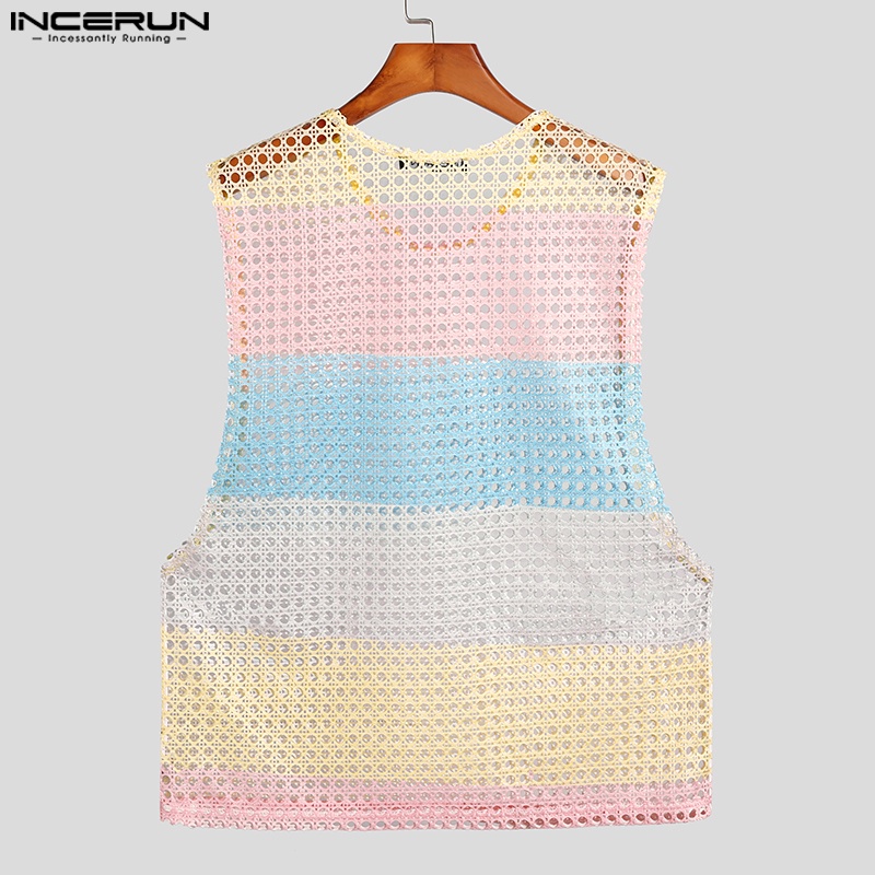 Áo ba lỗ INCERUN vải lưới phối màu thời trang hè cho nam