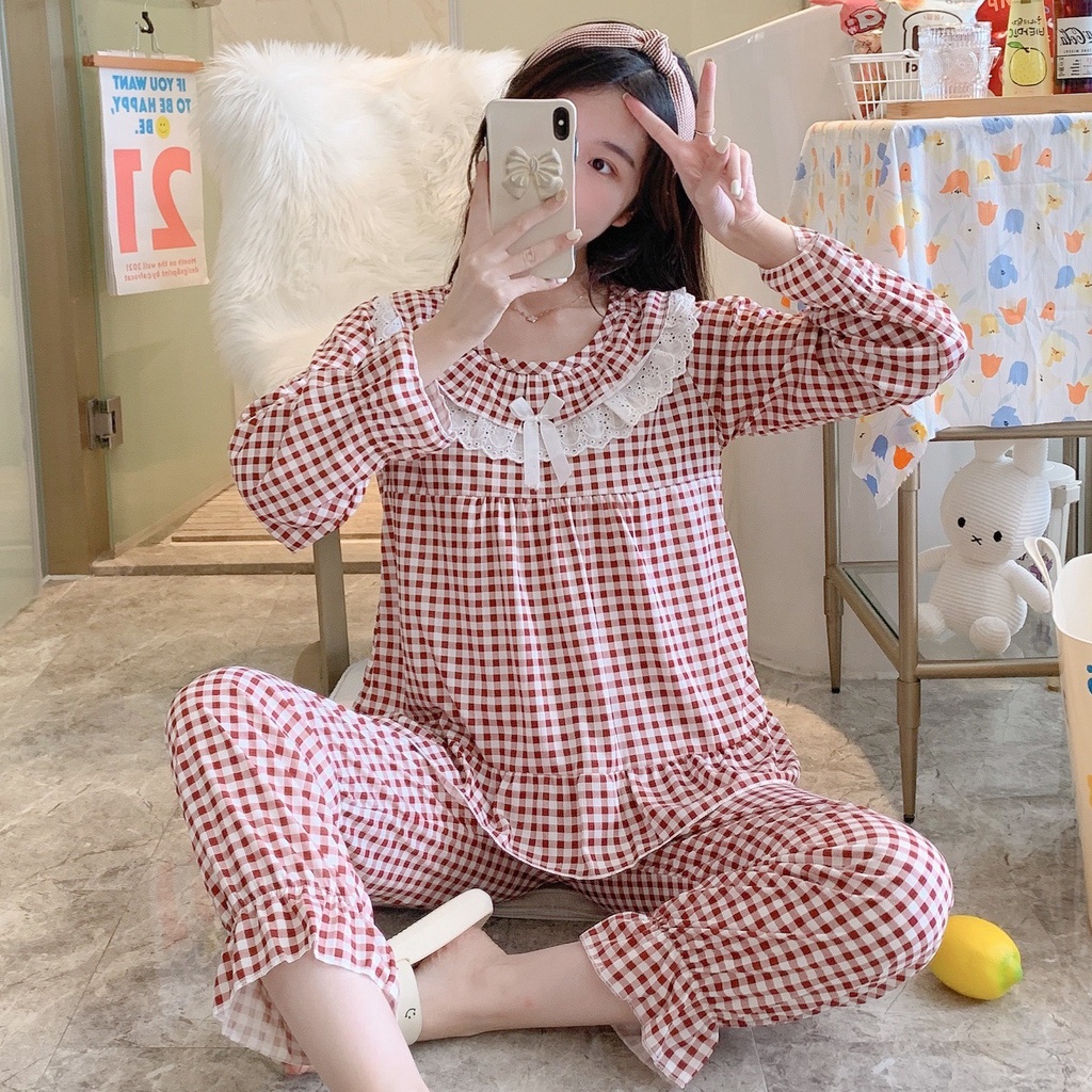 Bộ Đồ Ngủ Nữ Mặc Nhà Vải Co Giãn 4 Chiều Quần Áo Dài Tay Dày Ở Nhà Mùa Xuân Thu Đông Dễ Thương BĐN32