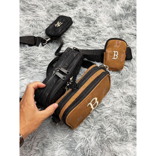 Túi đeo chéo M L B monogram logo thêu