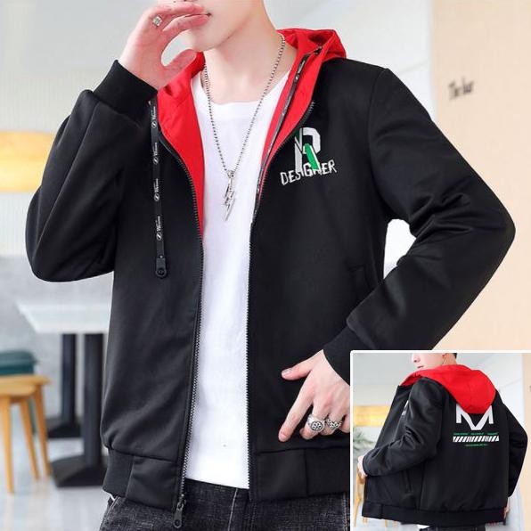 Áo khoác vải nỉ nam có mũ màu đen