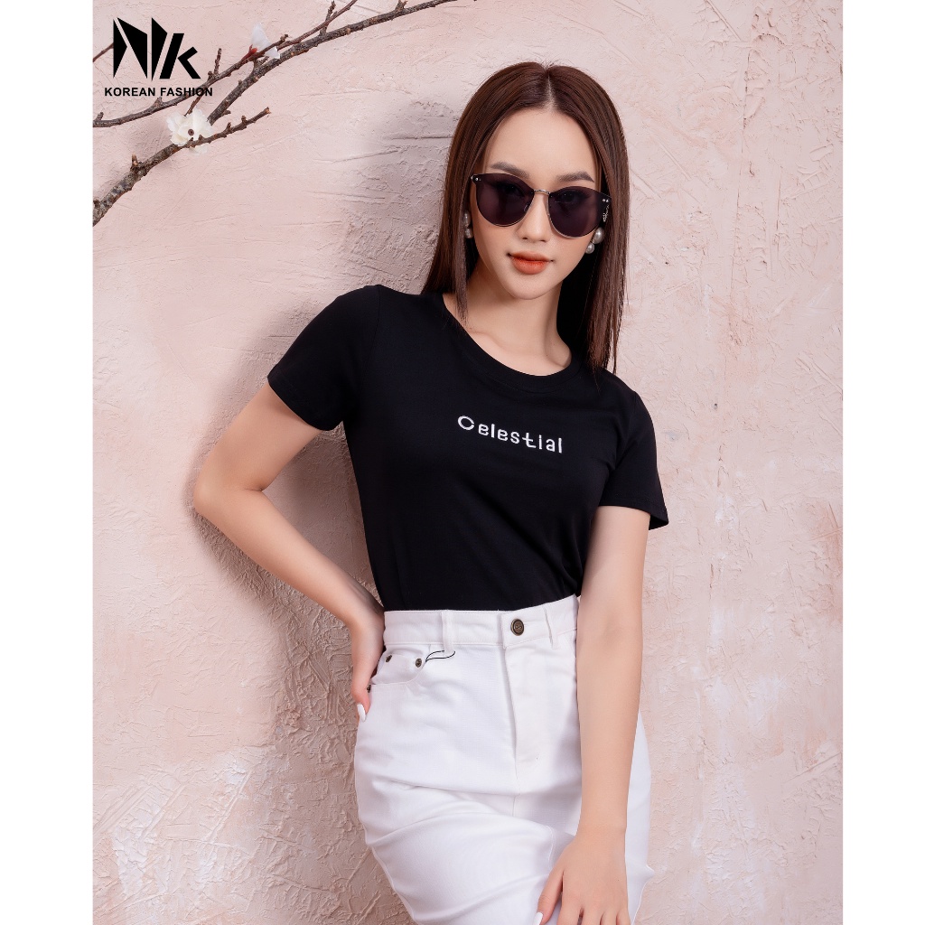 Áo Thun Nữ Ngắn Tay NK Fashion Thiết Kế Cổ Tròn Ôm Thân Chất Liệu Thun Cotton Mềm Mại, Thấm Hút Mồ Hôi NKAT2201001