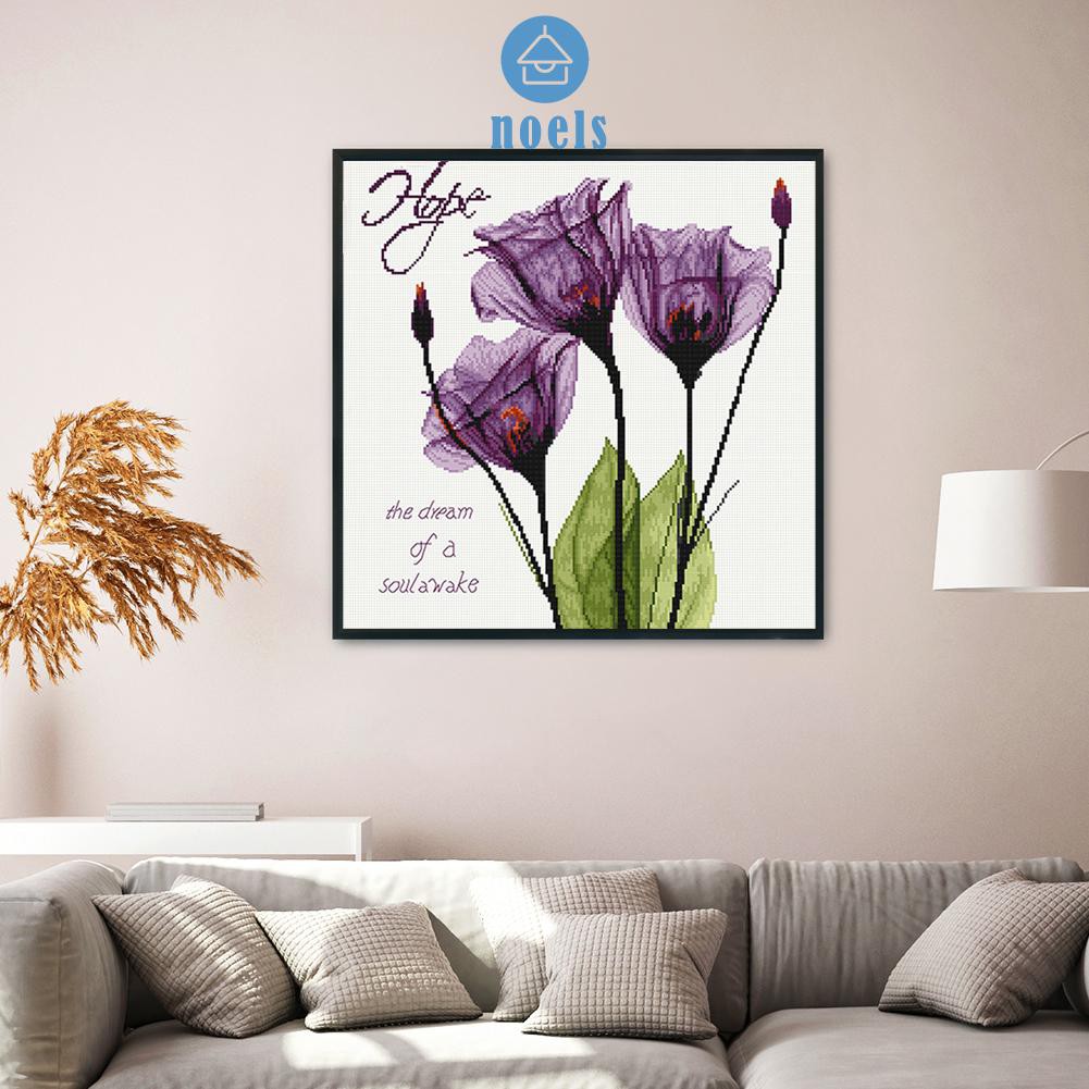 Tranh Thêu Chữ Thập Hình Hoa Tulip 49x49cm 11ct