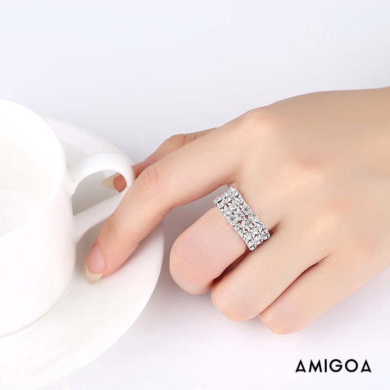 Nhẫn Mạ Bạc Đính Đá Nhân Tạo Thời Trang