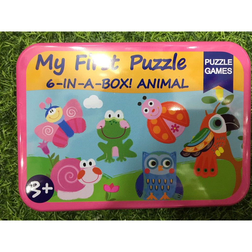 Đồ chơi gỗ lắp ráp xếp hình My First Puzzle hộp đựng bằng thiếc chứa 6 hình ghép khác nhau cho bé vừa chơi vừa học