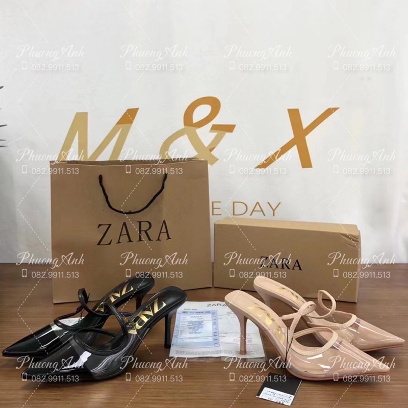 Guốc Zara Mũi Nhọn 2 Màu Đen Kem