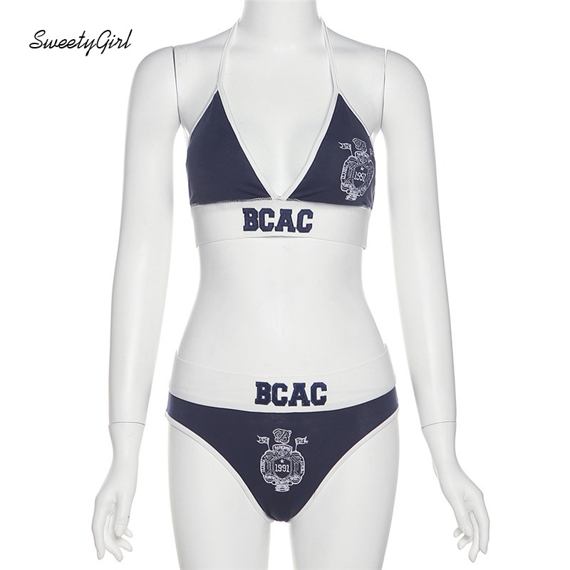 Set Đồ Lót Cổ Chữ V Lưng Thấp Thêu Chữ Màu Sắc Tương Phản Quyến Rũ Thời Trang Cho Nữ 2022