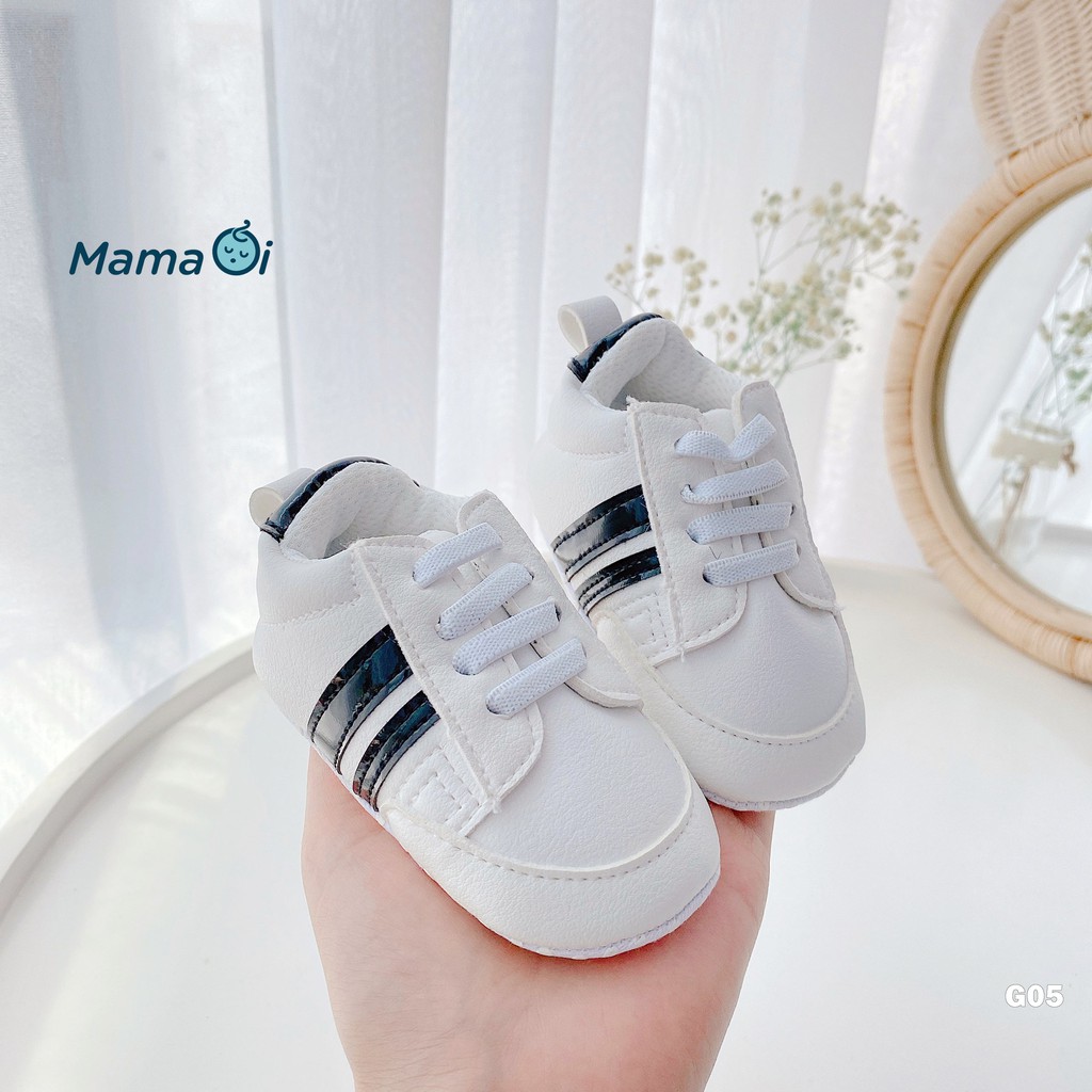 Giày bata trắng 3 sọc đen đế nhựa chất da cho bé tập đi của Mama ơi - Thời trang cho bé