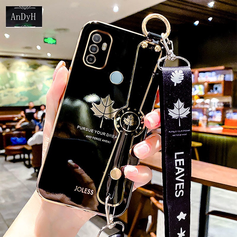 Ốp Điện Thoại Hình Lá Phong Có Dây Đeo Cho OPPO A53 A33 A32 2020