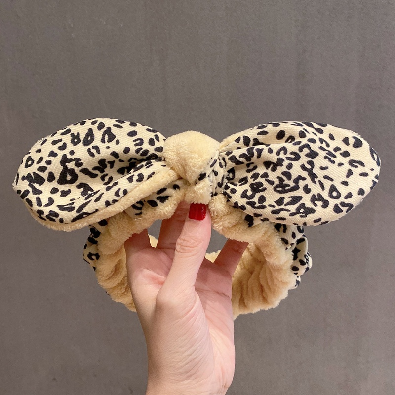 Băng Đô Nơ Lớn Bằng Vải Lông Cừu Mềm Co Giãn Chống Trượt In Họa Tiết Da Báo