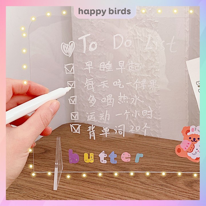Bảng ghi chú để bàn bảng acrylic viết todo list note lịch làm việc mica trong suốt có thể tẩy xóa tiện lợi HappyBirds