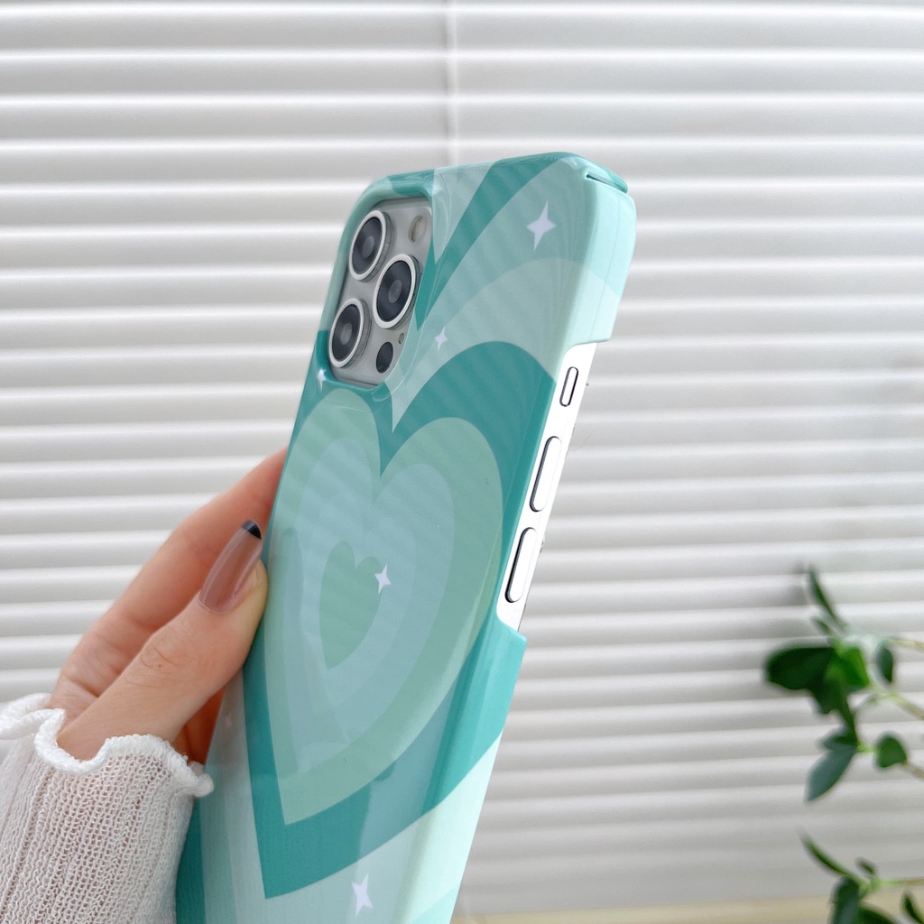 Ốp Điện Thoại Cứng Chống Sốc Họa Tiết Trái Tim Màu Xanh Bạc Hà Thời Trang