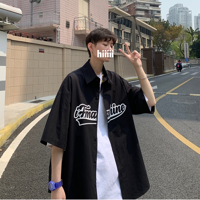 Áo Sơ Mi Tay Ngắn Dáng Rộng Màu Trắng Đen Thời Trang Cho Nam