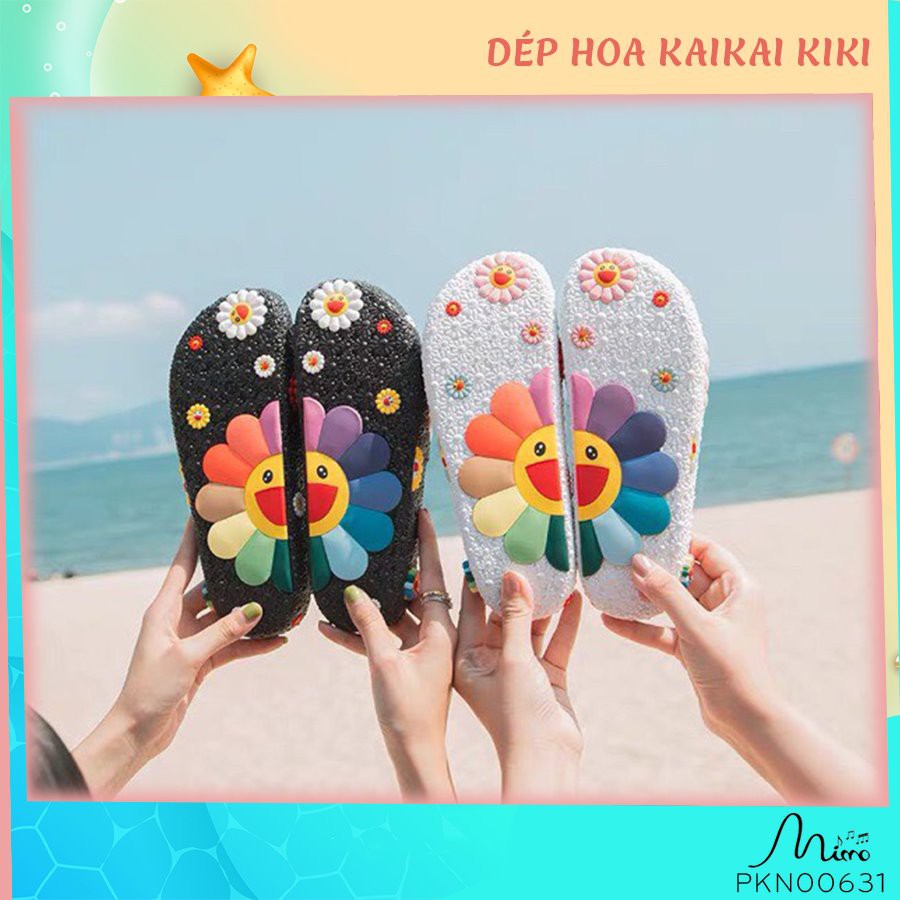 Dép quai ngang họa tiết Dép quai ngang hoa kaikai kiki trend