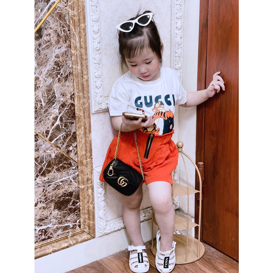 Bộ gia đình mèo kéo khóa bụng bé gái