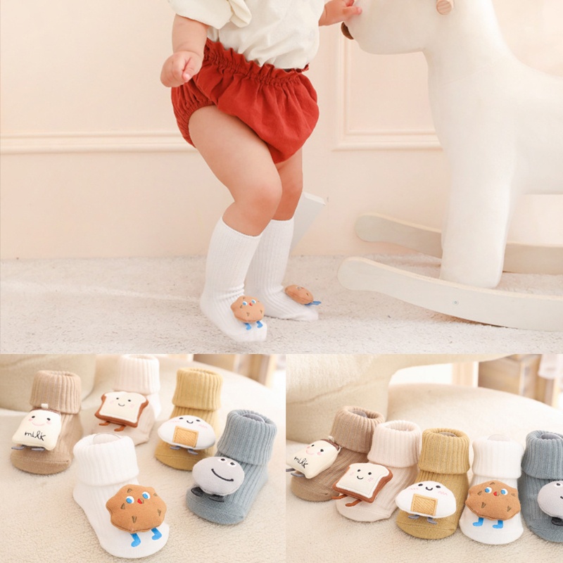 Đôi vớ cotton dài đến đầu gối màu trơn thoáng khí chống trượt họa tiết hoạt hình cho bé sơ sinh tập đi an toàn
