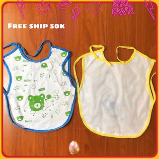 Freeship 50k ⚡ Yếm vải chống thấm nước size to đại, ăn dặm, xỏ tay cho bé, 2 lớp (1 lớp vải, 1 lớp chống thấm), siêu rẻ