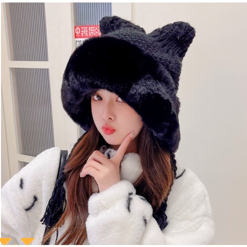 mũ len nữ phối lông siêu xinh dày đẹp 2022